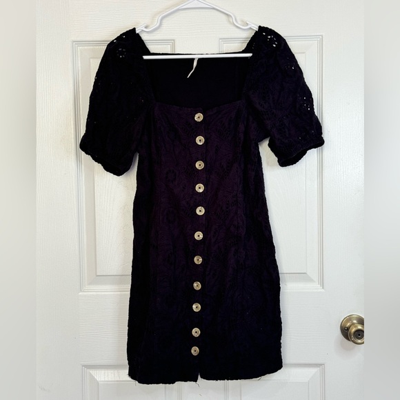 Free People Daniella Cotton Eyelet Mini Dress Size 8 - Picture 1 of 7